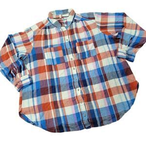 Ally Plaid Button Down Pilcro by Anthropologie Front Pockets Size 1X